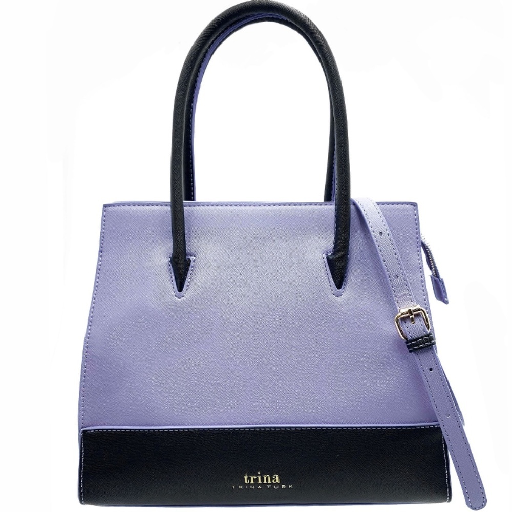 NWT Black and Lavender Trina Turk Colorblock Tote with Shoulder Strap